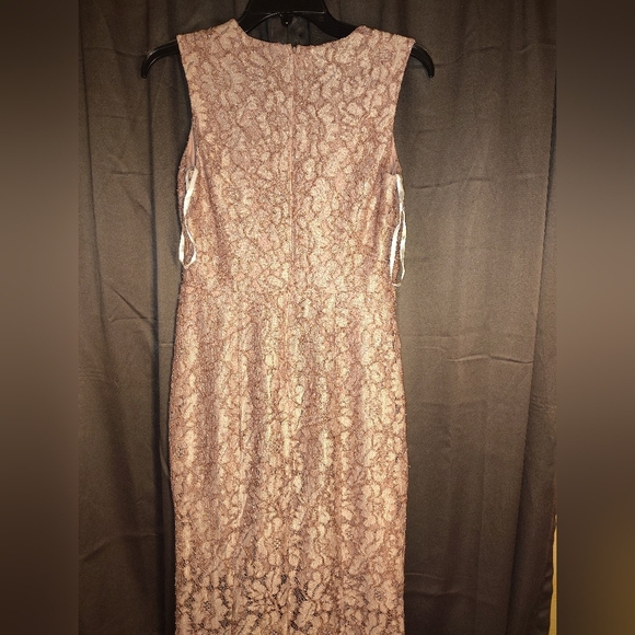 Tan Sheath Dress Sleeveless V-neck Wedding Guest - Picture 6 of 11